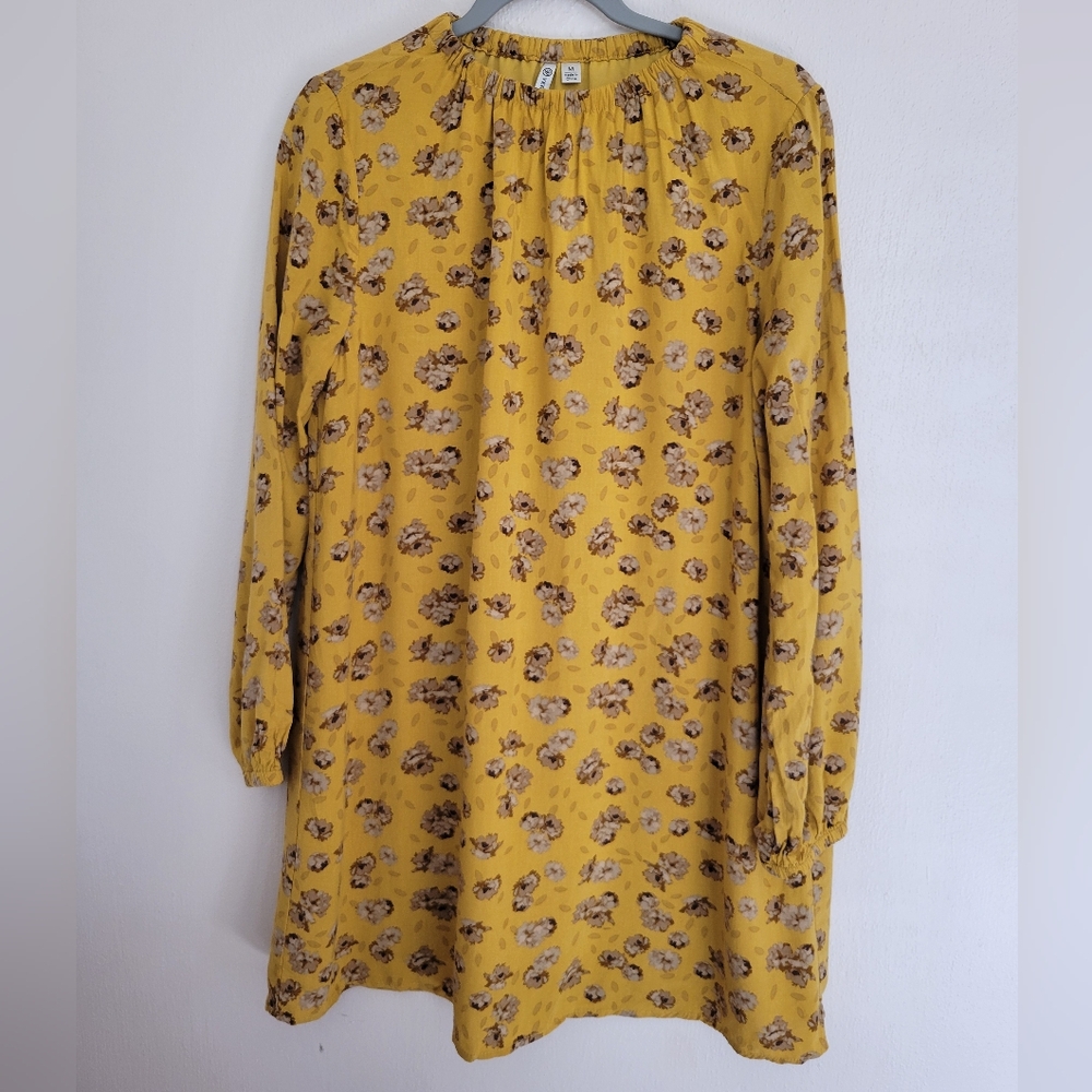 Versona Yellow Floral Long Sleeve Lined Mini Shift Dress Size Medium